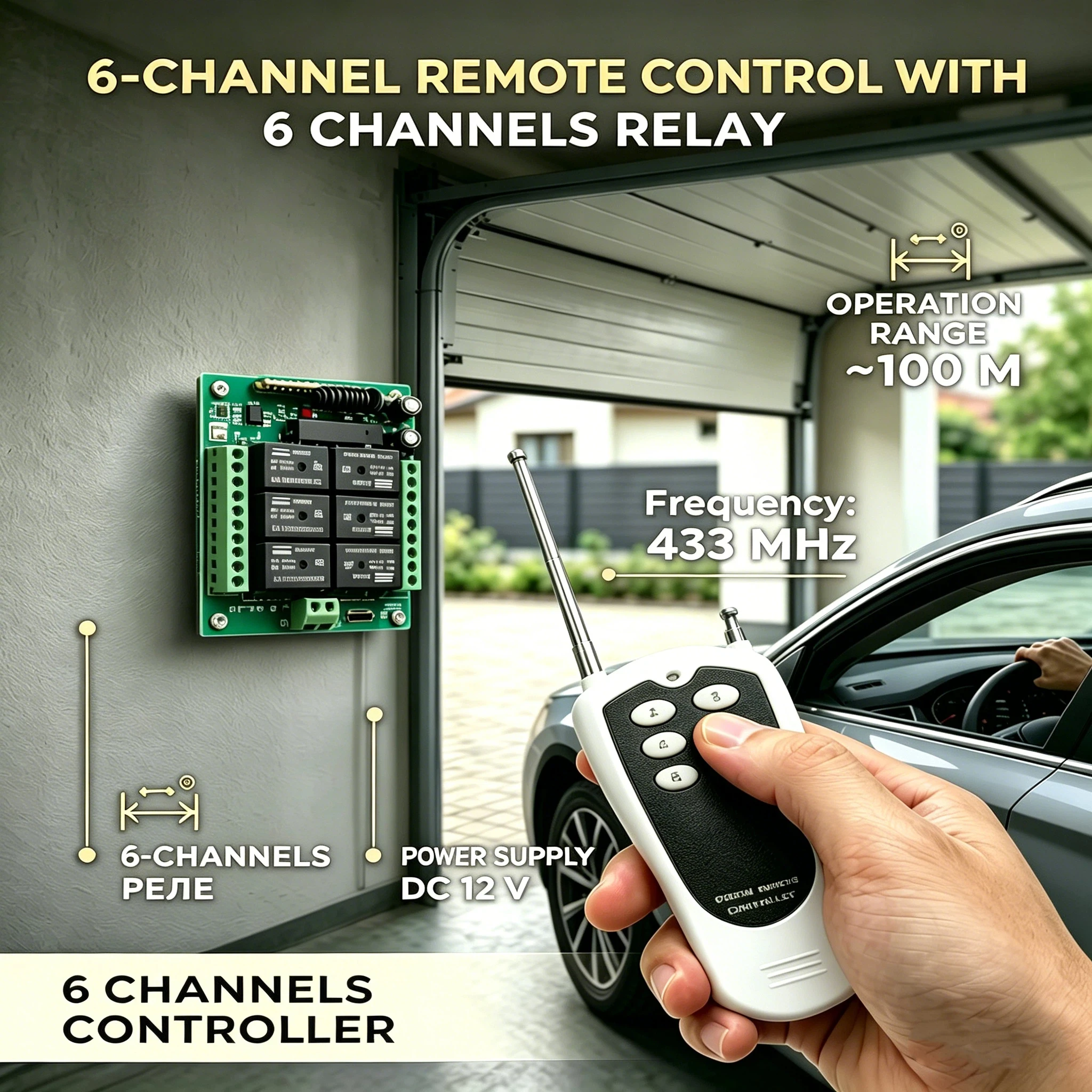 DC 12V 24V Universal 6 Channels Remote Control Relay Module 6CH 433MHz Wireless Switch Receiver with 6 Button RF Transmitter
