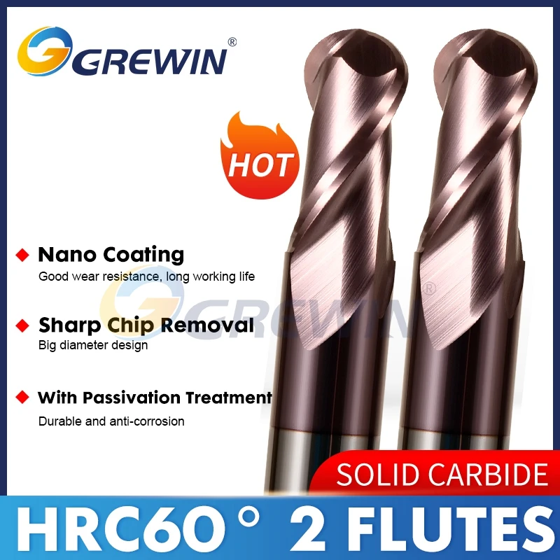 

GREWIN- HRC60 Carbide Ballnose End Mill with 2 Flutes / CNC Cutting Tools Center use of Ballnose End Mill