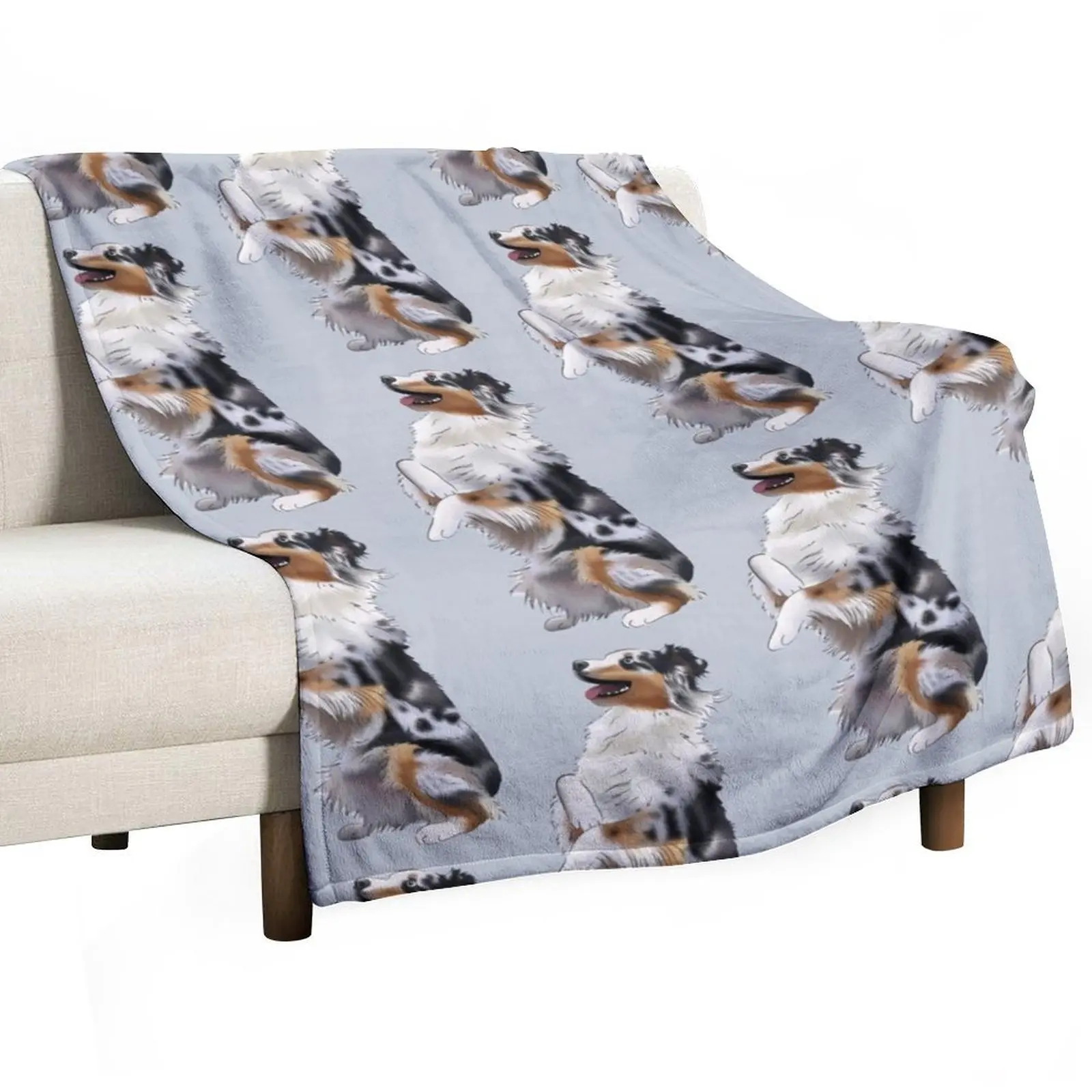 

Cute Australian Shepherd Blue Merle | Begging Dog | Aussie Drawing Throw Blanket for sofa anime Blankets