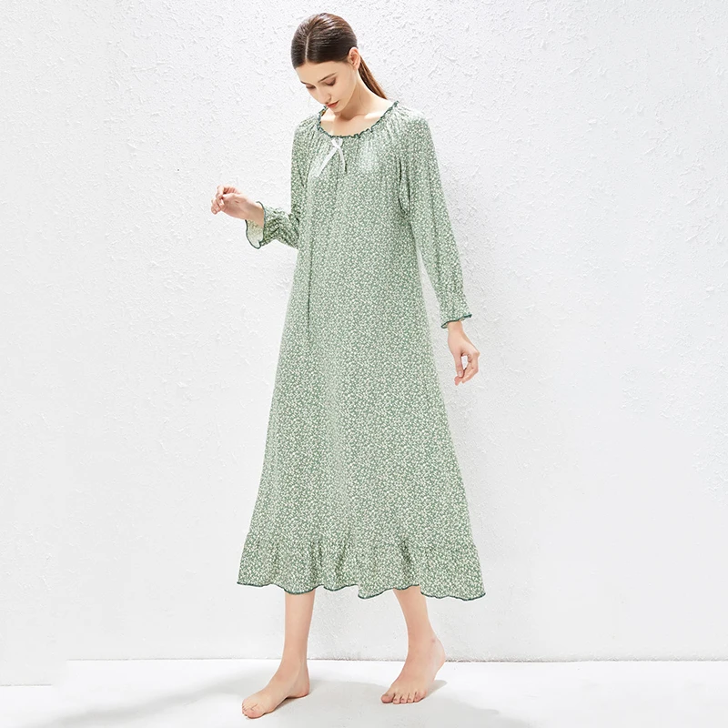 New Modal Nightdress Women Long Sleeve Floral Soft Nightgowns Sleepdress Skin-friendly Comfy Nightwear Spring Sleepwear Pajamas