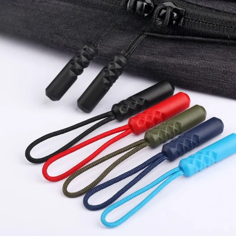 6/12/24/36pcs PVC Sewing Rope Zippers Colorful Zipper Head Pull Extension Cord Tags Pull Slider DIY For Clothes/Bag Outdoor