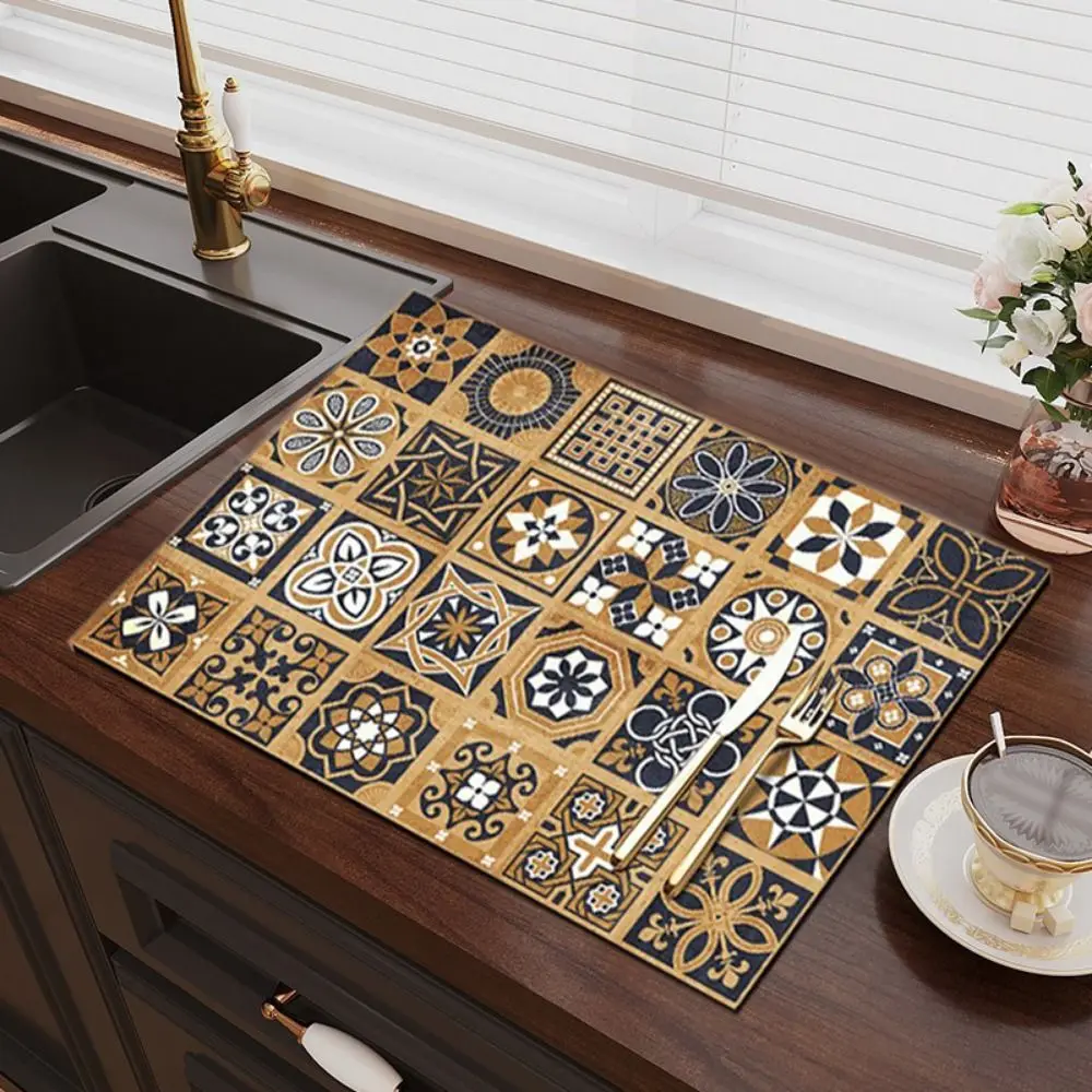 American Style Coffee Machine Drain Pad Vintage Absorbent Dish Drying Rugs Quickly Dry Diatom Mud Tableware Mat Party