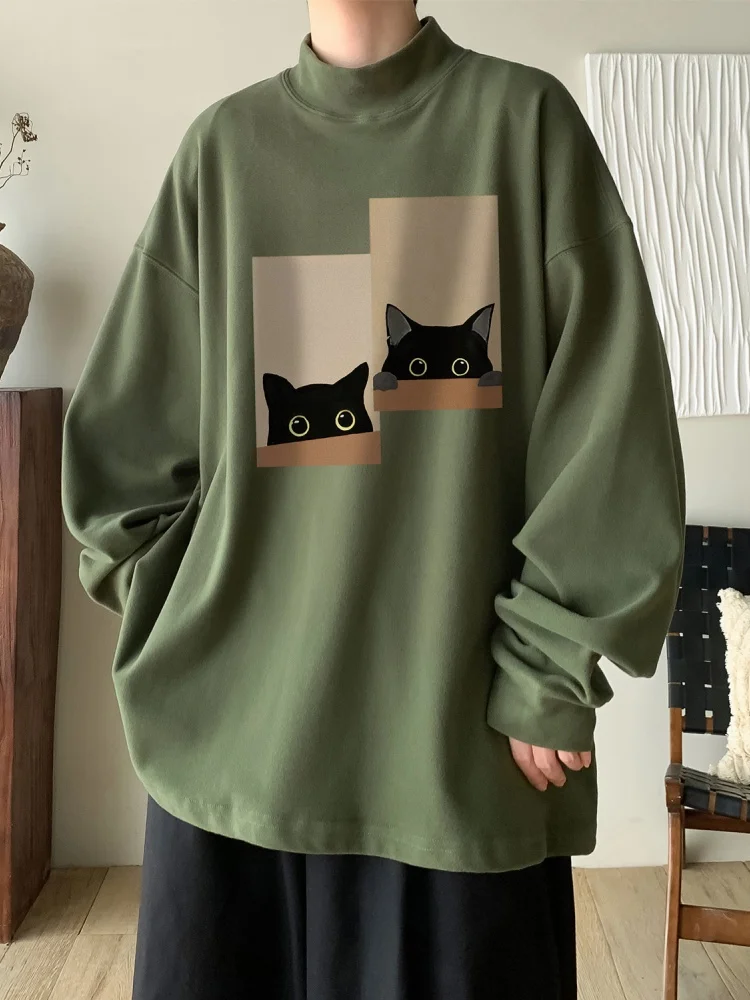 

Стильная мужская термофутболка с высоким воротником и длинным рукавом, с принтом в американском ретро-стиле, осенне-зимняя, повседневная, модная.