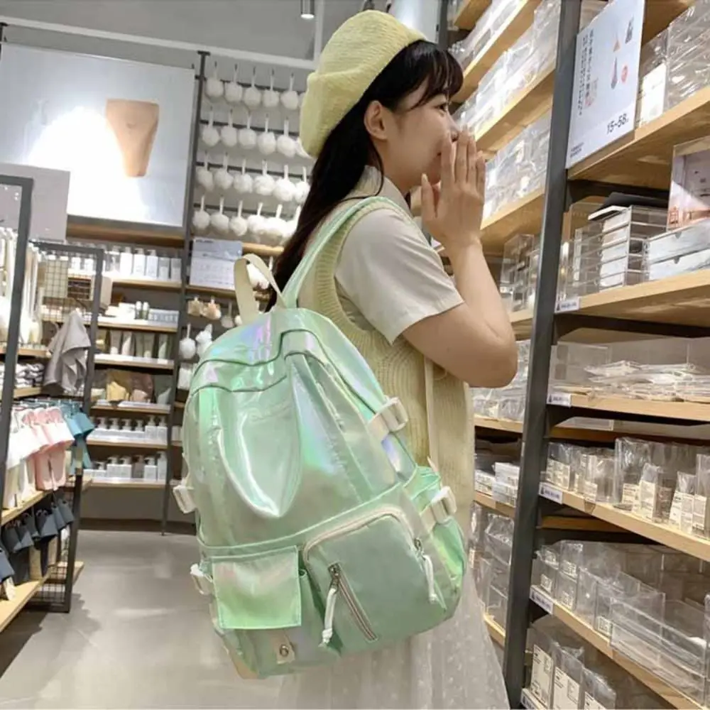 

Cute Multi-Pocket Laser Backpack Large Capacity Korean Style Students School Bag Handbag Travel Bag Shoulder Bag Teenager