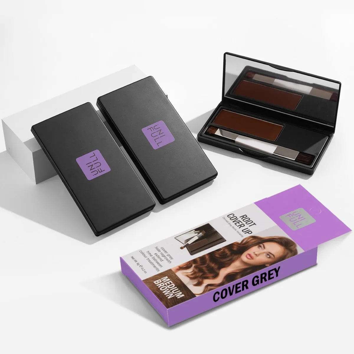 

UNIFULL водостойкая пудра с узором для волос, 6 г, контроль кромок, покрывающие корни волос, тени для макияжа, нейтральный черный, серый, коричневый, трехцветный