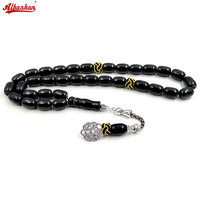 Tasbih natural black agate stone Barrel shape bracelet Handmade Trabizon misbaha Muslim ADHA gift turkish design prayer beads