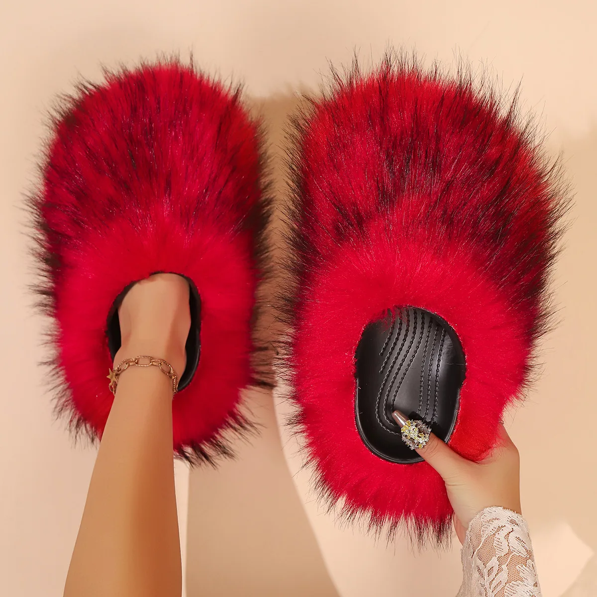 

2026 New Plus Size Solid Color Fuzzy Fluffy Slippers Winter Closed Toe Faux Fur Soft Sole Warm Multi color House Slippers
