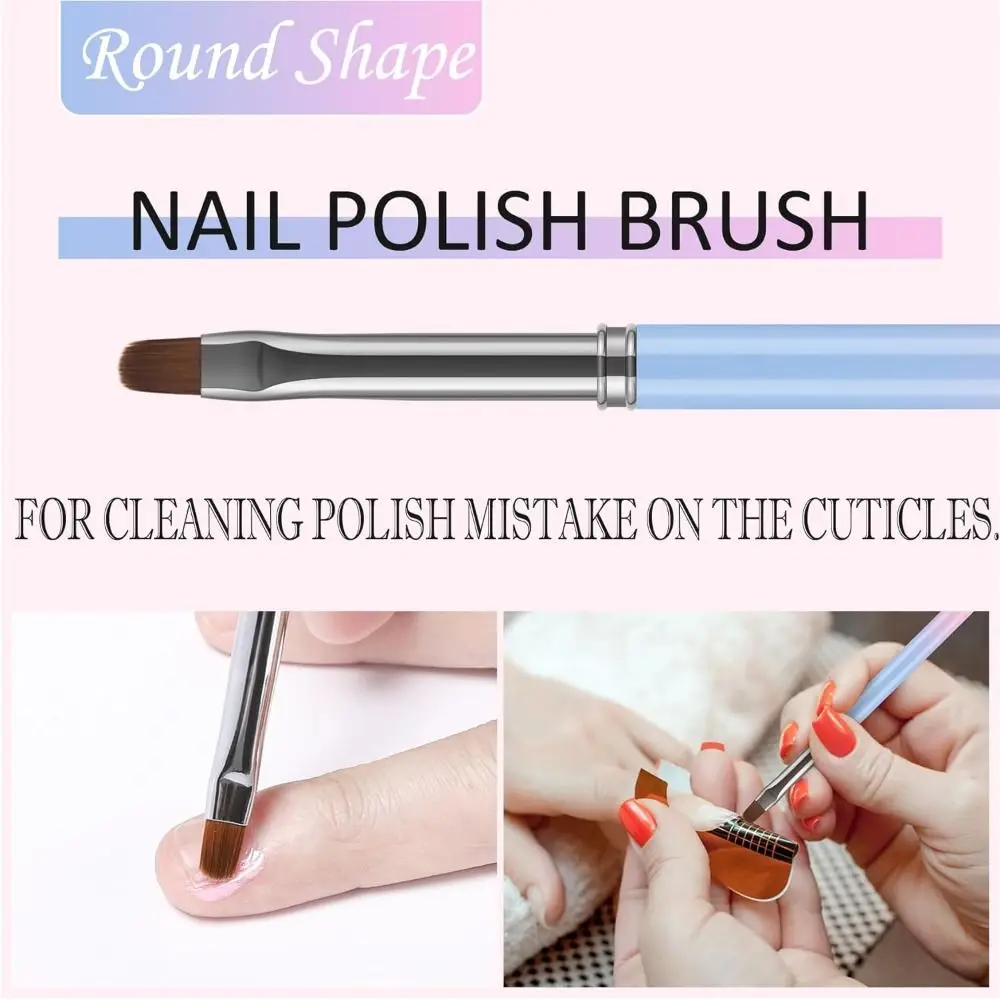 Flat Nail Art Brushes Fashion Clean Up Fine Angled Nail Polish Brushes Oval Cleaning Polish Mistake Gel Nail Brushes DIY