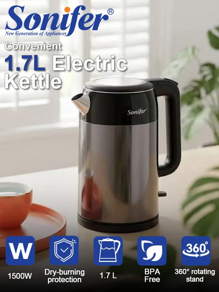 Sonifer SF-2115 Electric Kettle 1.7L 304 Stainless Steel Inner Tank Color Steel Shell Auto Shut-Off 1500W for Home