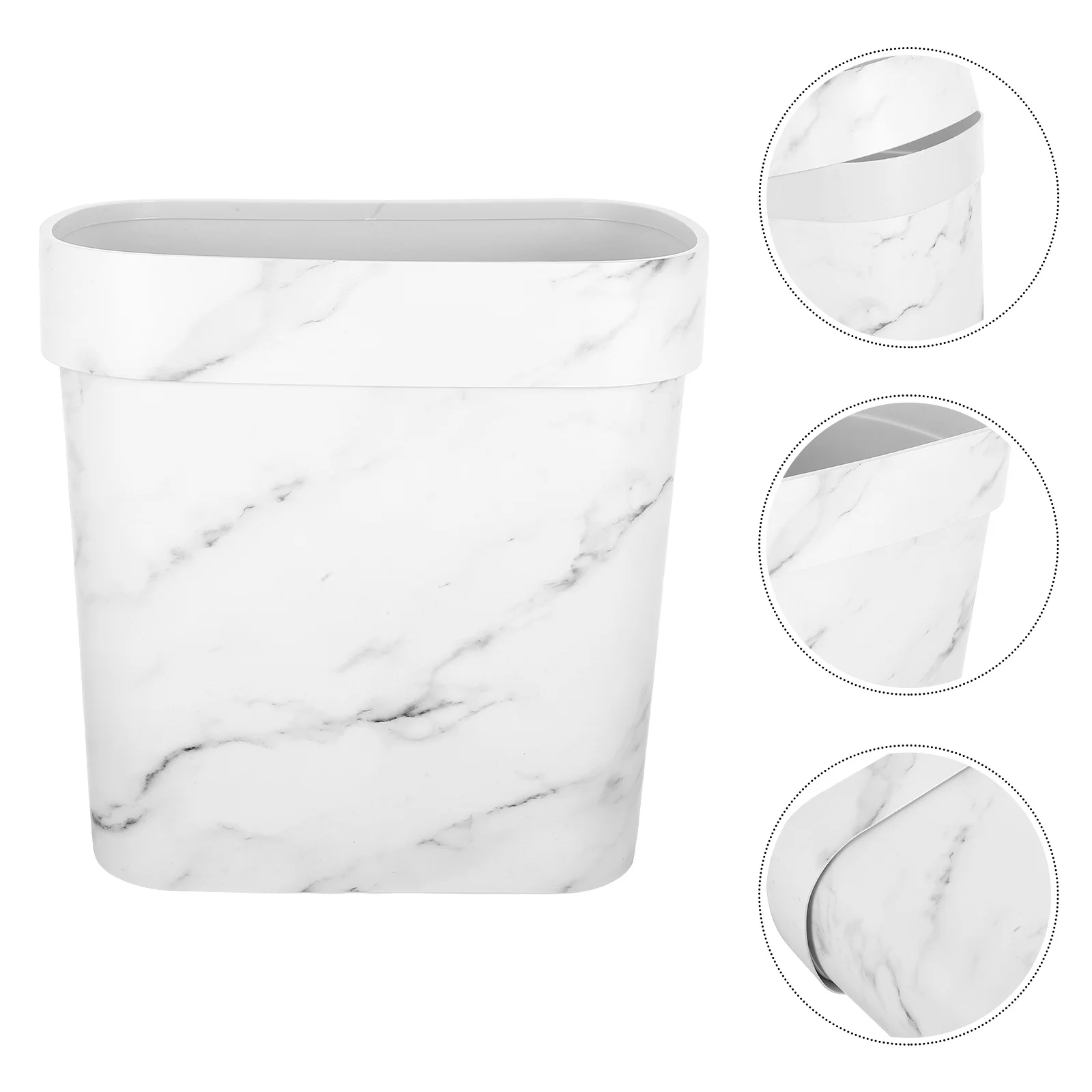 

Мусорная корзина из пластика с мраморным узором, овальная, с открытым верхом, для кухни, ванной, отеля, узкая конструкция, устойчивая к пятнам, водонепроницаемая
