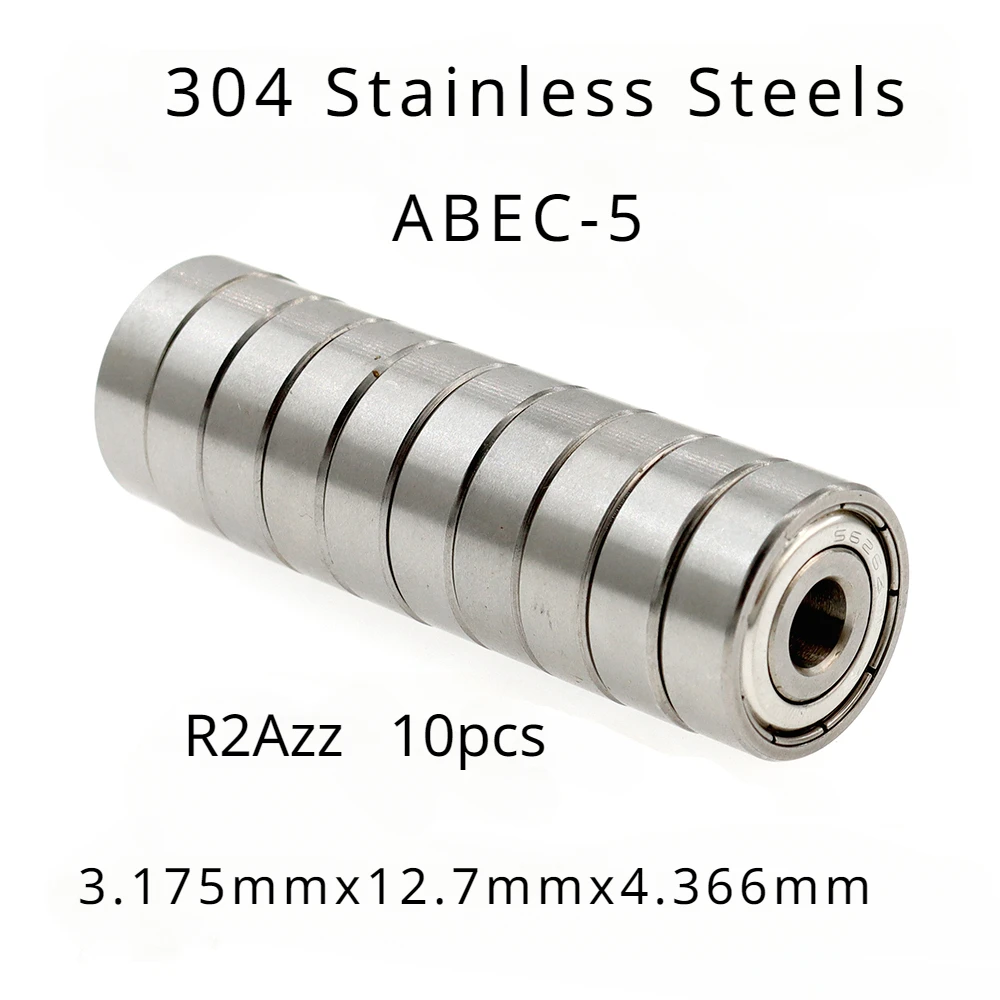 High Performance 304 Stainless Steel ABEC-5 Non-standard Inch Bearing R2Azz 3.175x12.7x4.366mm of 10pcs - Stainless Steel