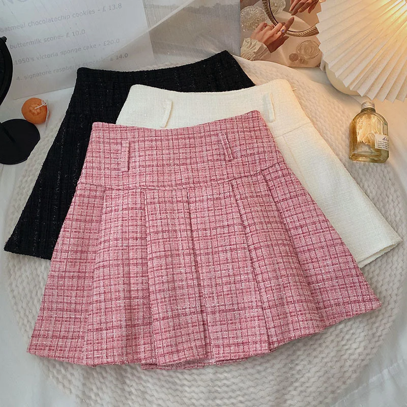 Korean Fashion Plaid Pleated Skirt High Waist Pink Kawaii Y2k Skirts for Women Autumn and Winter Skirts Casual Woman Clothes