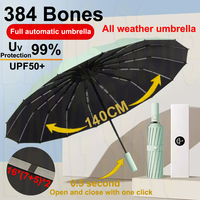 384 Bones Super Windproof Rain Umbrella Large Size Full Automatic Men Business Umbrellas Three Fold UV Protection Lady Sunshade