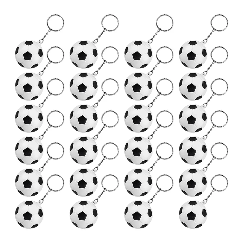 24-pack witte voetbalsleutelhangers, mini voetbal stressbal sleutelhangers, sportbal sleutelhangers, schoolcarnaval beloning voor kinderen