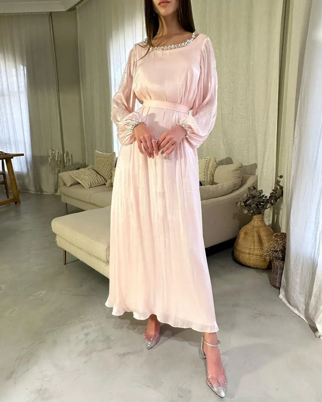 

Sparkly Rhinestone Prom Dresses For Women 2023 Long Sleeves A-Line Ankle-Length Customizable Formal Occasion Dresses Robes De