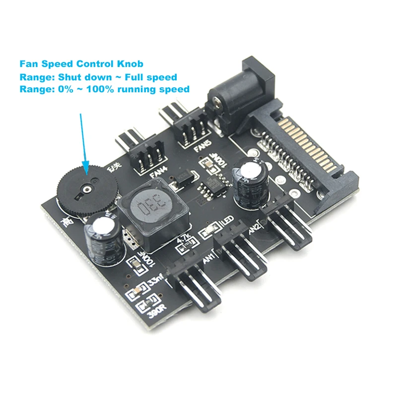 3pin Fan Controller Hub,3 4 Channel Molex or SATA Fan Splitter w/ Control Knob Computer PC Case 12V Fan Cooler Speed Temperature