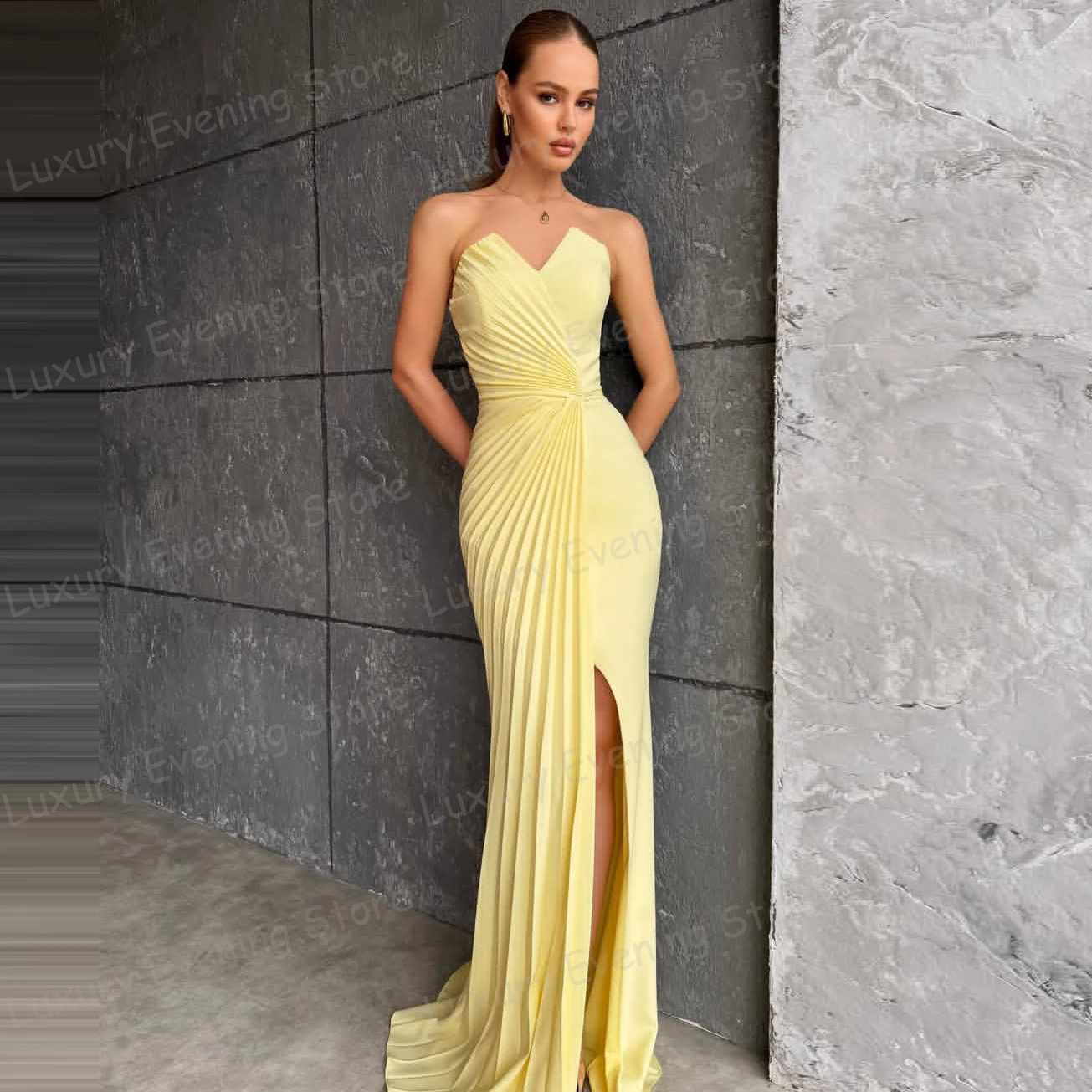 رشيقة الكشكشة فساتين السهرة المرأة مثير حورية البحر بلا أكمام فساتين حفلات موضة الجانب سبليت فيستدو دي نوفيا مخصصة #3