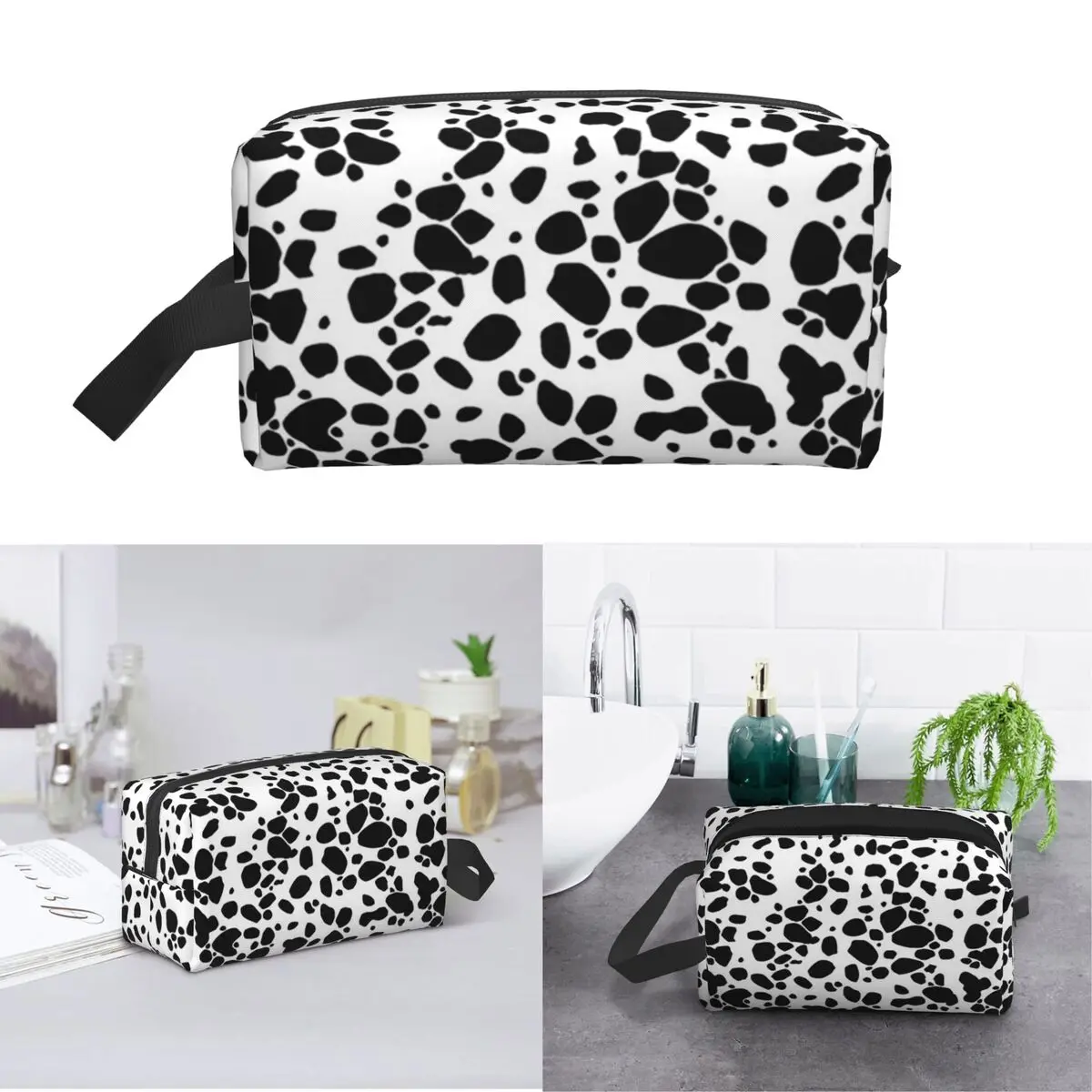 Bolsa de maquillaje con estampado de perro dalmático, organizador de cosméticos, kit Dopp, bolsa de cosméticos para mujer, estuche de viaje para lápices de belleza