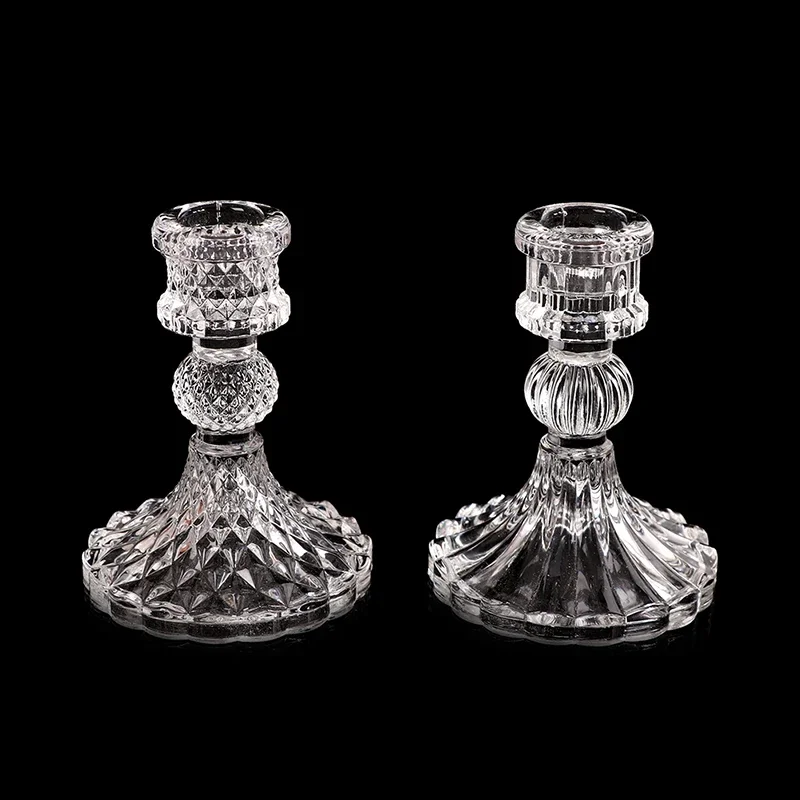 1Pcs 8x10cm Vintage Clear Glass Candlestick Dinner Candle Holder Home Wedding Decorations Table Decor Christmas Gift