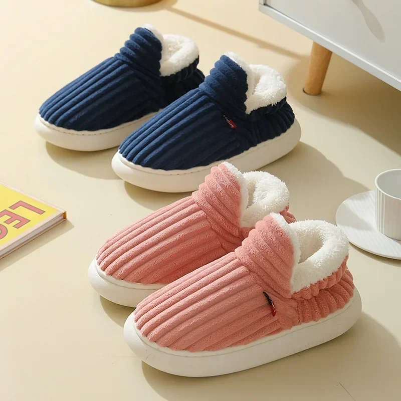 Women Winter Slippers Warm Plush Slip-on Couples Home Cotton Shoes Non-Slip Comfortable Flats Man Soft Faux Fur Boots