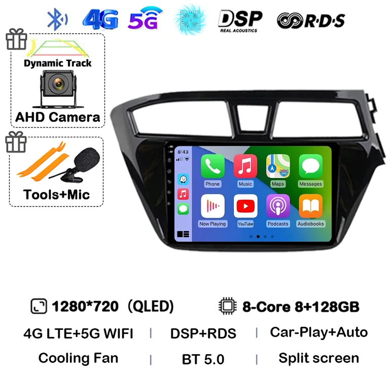 Android 16 Carplay Auto WIFI+4G For Hyundai I20 RHD 2015 2016 2017 2018 Car Radio Multimedia Player Stereo Head Unit 2din Audio image 3