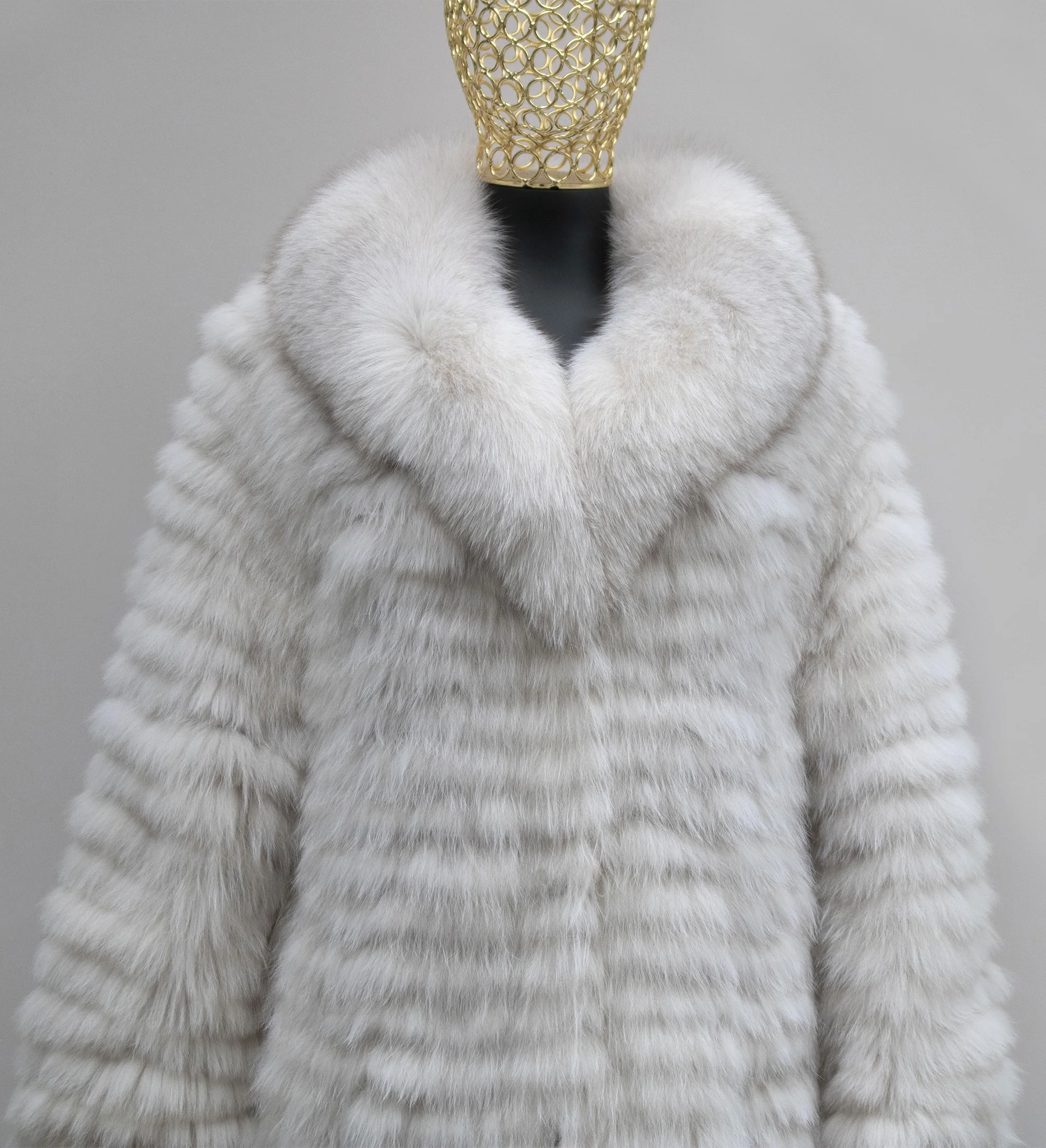 معطف نسائي محبوك من فراء الثعلب المخطط الحقيقي سترة خريف طويلة ملابس خارجية غامضة ملابس فروي فاخرة