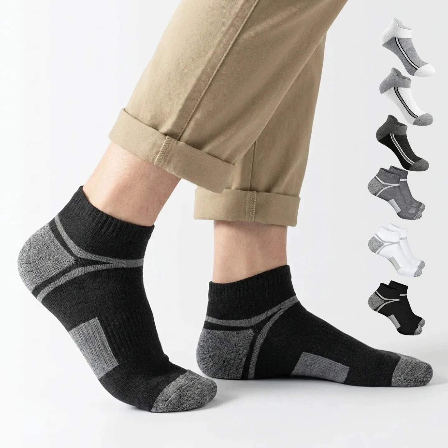 Color blocking striped low cut invisible boat socks for men, anti slip heel that is not easy to fall off, breathable shallow