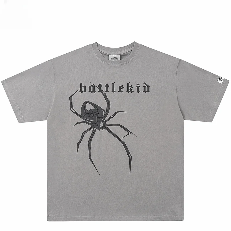 2023 New Streetwear Tshirt Cracked Spider Graphic T Shirt Men Cotton T-Shirt Hip Hop Tops Tees Summer Short Sleeve Black Grey