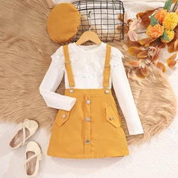 Set di abbigliamento per ragazze per bambini Autunno Inverno Nuovi abiti per bambini Maniche lunghe Girocollo in pizzo Solido Vestito per ragazze 8 9 10 11 12 anni