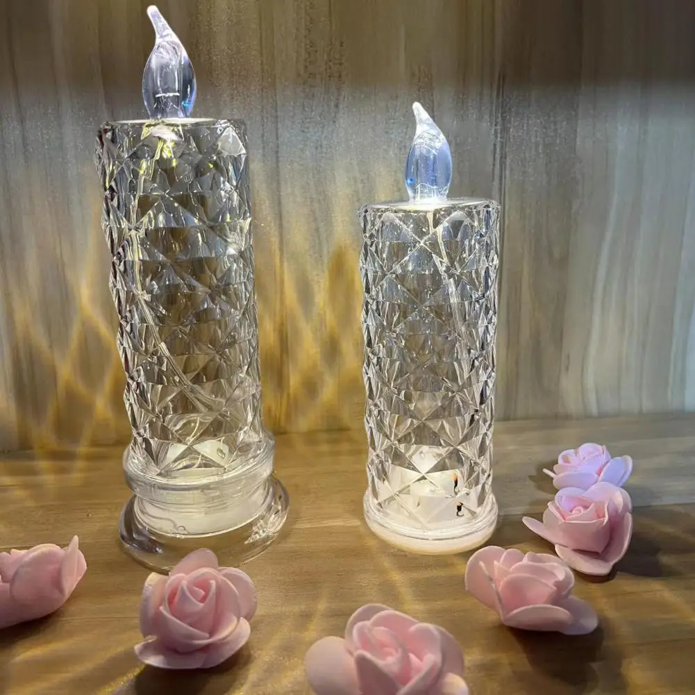 Crystal LED Candles Light Flameless Night Light Rose Pattern Projection Candle Light for Home Bar