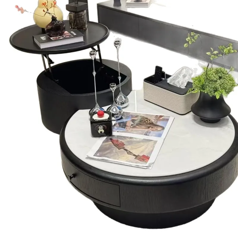 

Italian minimalist coffee table light luxury shining living room advanced lifting storage tea table