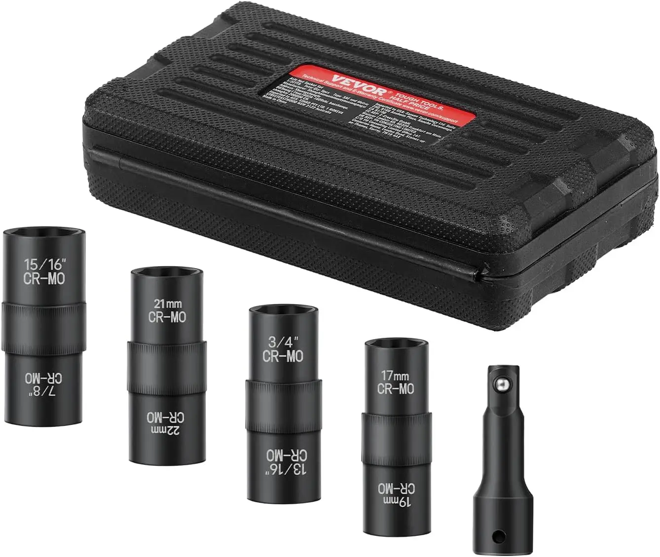 Lug Nut Impact Socket Set - 4 Lug Nut Sizes 1/2 inch Drive Metric and SAE 6-Point Flip Socket CR-MO Steel Wheel Socket Set