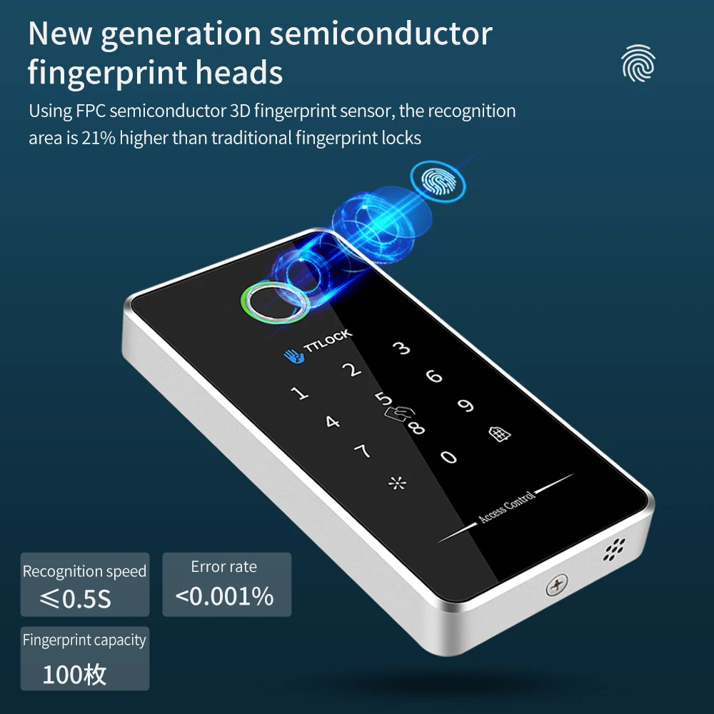 เอเชีย-TECO กลางแจ้ง NFC RFID ปุ่มกด ttlock แอป MJ02ลายนิ้วมือทำงานร่วมกับเกตเวย์ G2บัตร IC ระบบควบคุมการเข้าถึงโลหะ