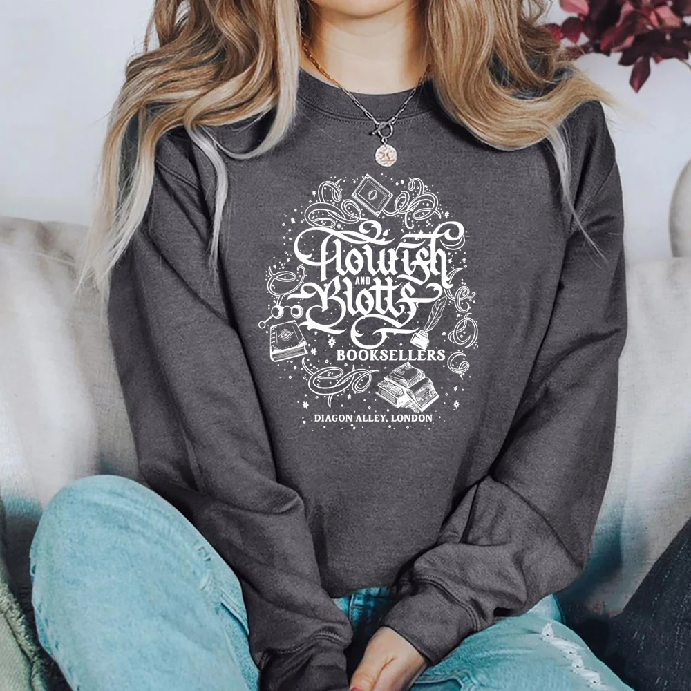 Flourish Blotts Sweatshirt  HP Inspired Bookish Shirt Magic School Hoodie Wizard World Jumper Trendy 9 3/4 Crewneck Sweatshirts