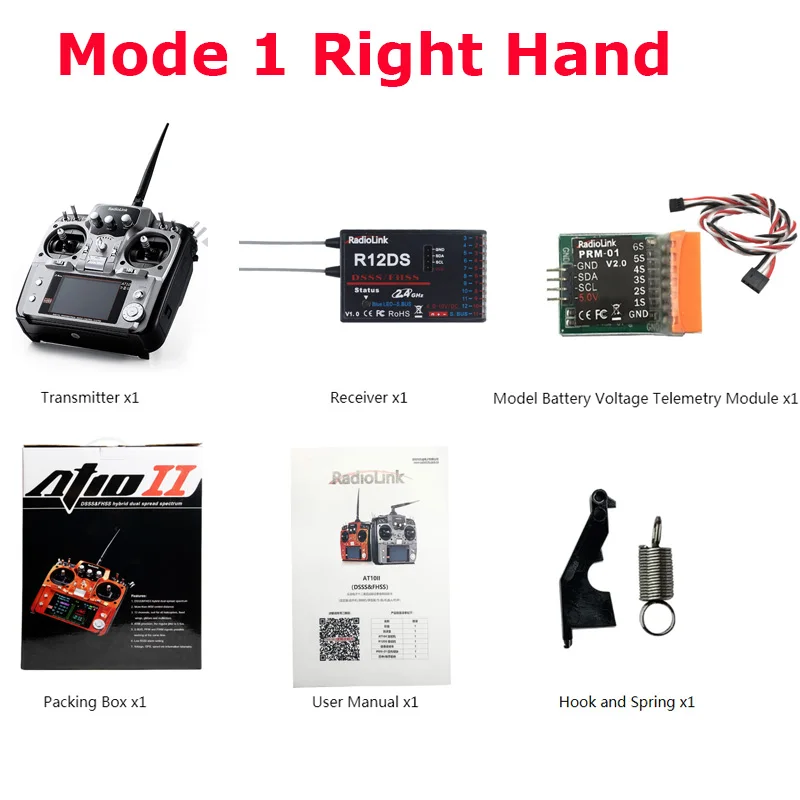 Radiolink AT10 II 12CH RC zender en R12DS ontvanger radioafstandsbediening voor RC Drone / vaste vleugel