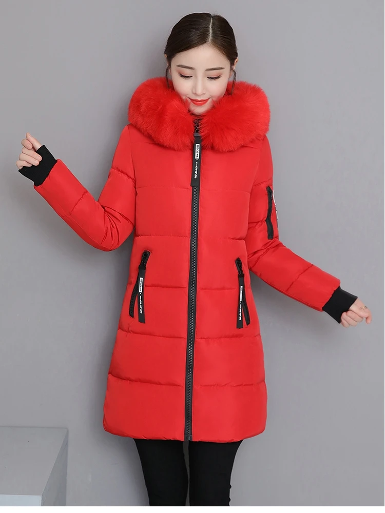 

Зима 2023, женское приталенное хлопковое пальто в Корейском стиле с большим меховым воротником, модная хлопковая одежда больших размеров средней длины