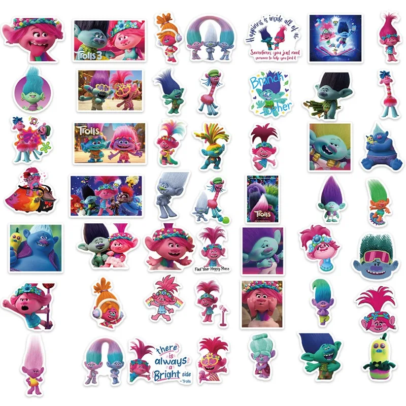 Trolls Stickers 50PCS DIY Phone Case Boot Laptop Decorations Sticker Cartoon Anime New Children\'s Toys Kids Birthday Cute Gifts