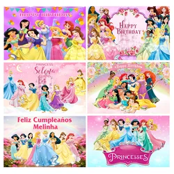 Disney Princess Birthday Backdrop Baby Shower Photo Backdrop Personalized Girl Birthday Party Banner Decoration Photocall Prop