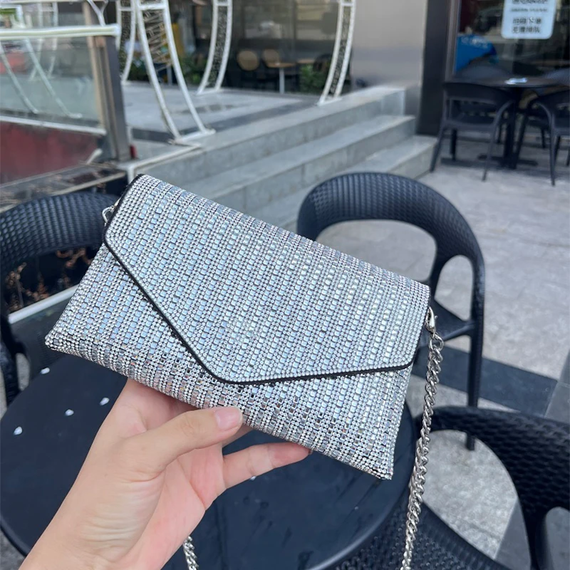 JIOMAY Rhinestone Purse Hand Bags For Women 2023 New Luxury Designer Handbags Fashion Trends ​Chain ​Silver Purse Party Bags