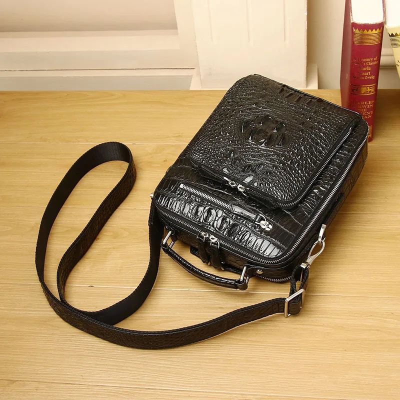 Maletín de cuero genuino con patrón de cocodrilo para hombre, bolso de negocios de gran capacidad, bolso de mensajero de hombro a la moda