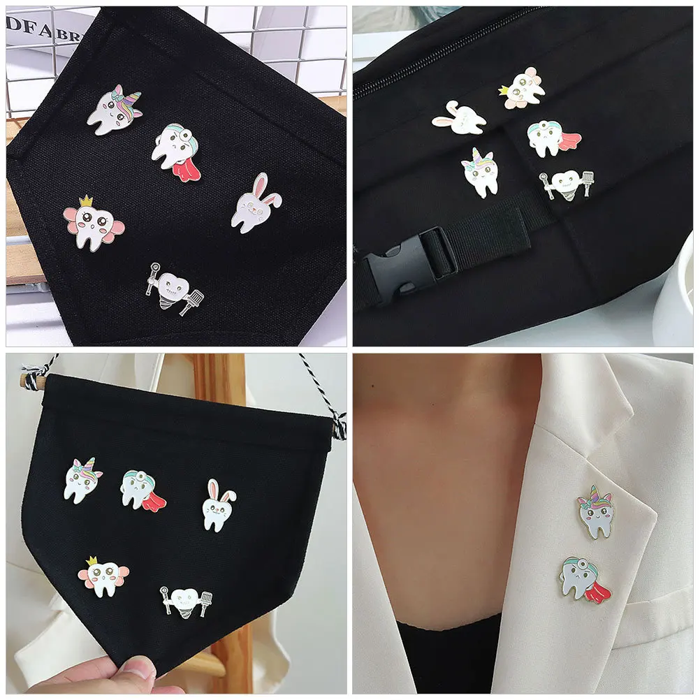 

10Pcs Cartoon Tooth Brooch Pin Zinc Alloy Creative Lapel Badge for Clothes Bags Backpacks Stylish Brooch Pin Badge Locking Backs