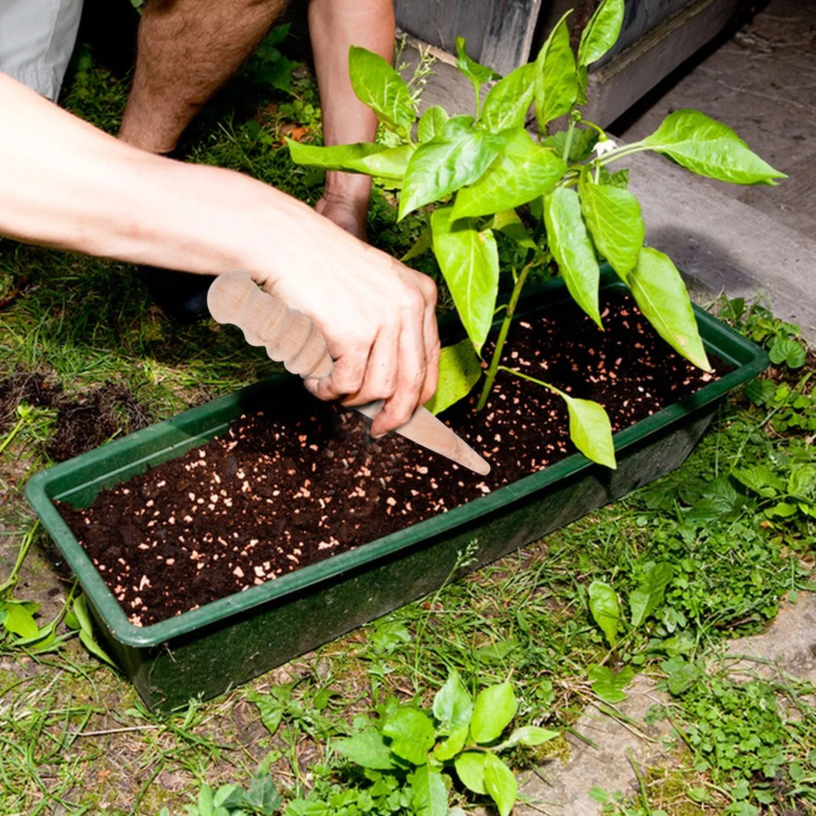 Mini strumento per semina da giardino Spaziatura manuale in legno Foro per punzonatura Dibber Strumenti da giardino piccoli Piantare Forniture per semina Riutilizzabili ergonomici