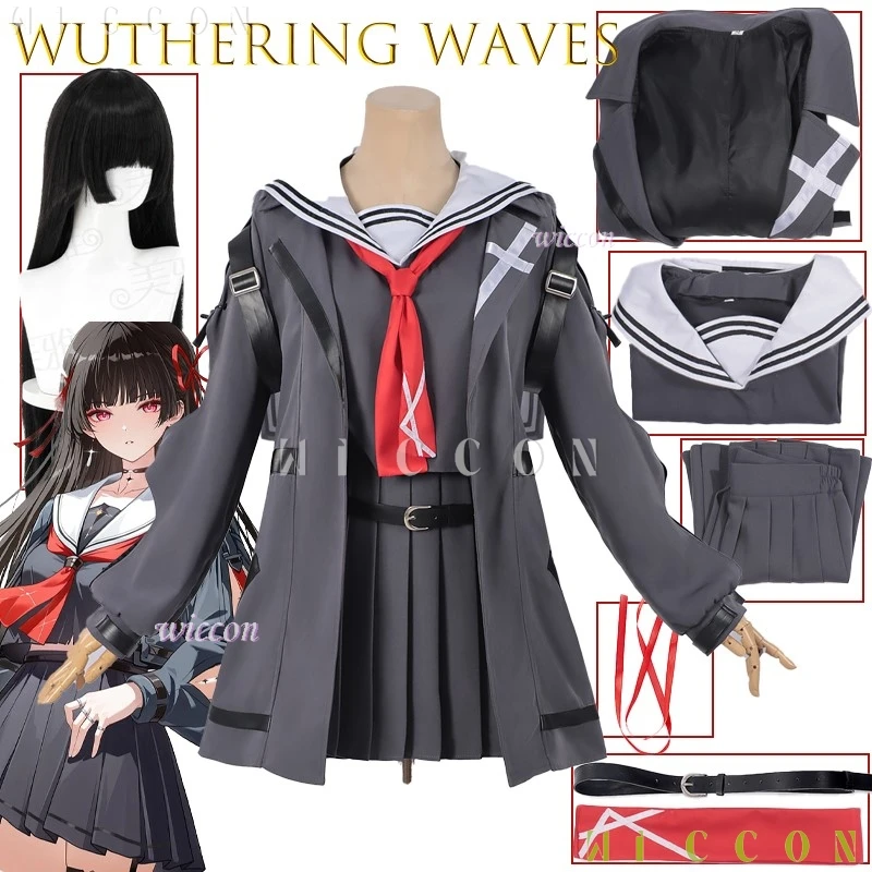 أزياء الهالوين Wuthering Waves Chisa تأثيري حلي مجموعة للنساء زي مدرسي Jk تنورة الكبار النساء disfraz 2028