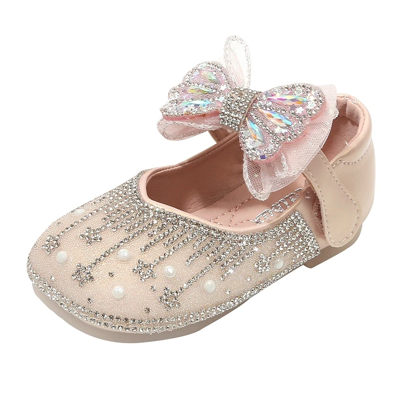 

Brand Infant Grls First Walkers For Birthday Party Twinkle Crystal Soft Toddler Shoes With Lace Butterfly-knot For Baby