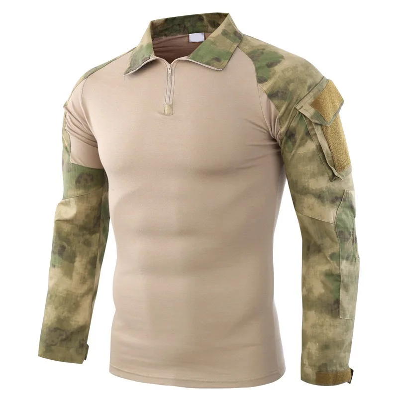 

Men's Camouflage Tactical Shirt 1/4 Zip Long Sleeve Combat T Shirt Cotton Camo Uniform Airsoft Shirts