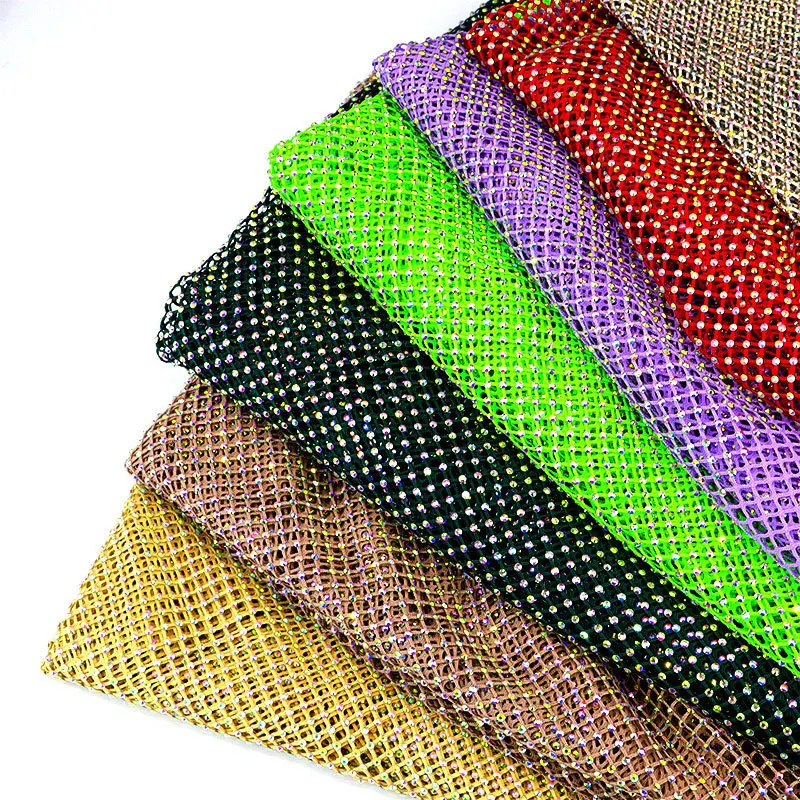 

5Yards Rhinestone Mesh Fabric Crystal Bling Shiny Stretch Sparkling Hollow-out Net Fabric Cloth DIY Clothes Bag Making Decor