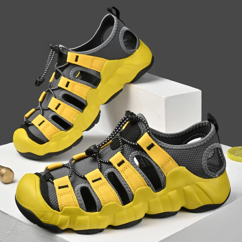 

Fashion Elastic Band Sports Shoes Outdoor Breathable Men's Genuine Leather Sandal Casual Comfortable Soft Colorful Beach Sandals