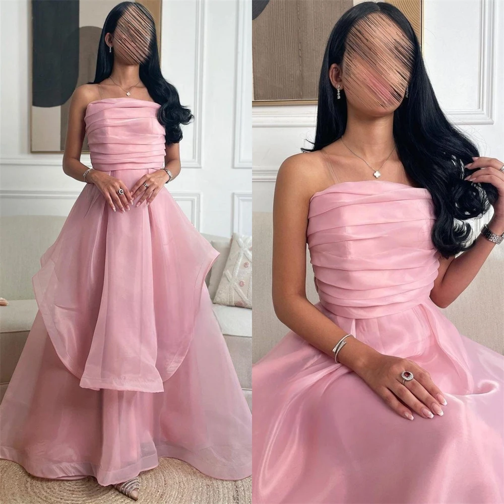 

Customized Prom Dresses Exquisite Strapless A-line Celebrity Fold Draped Chiffon Occasion Evening Gown vestido feminino 롱원피스