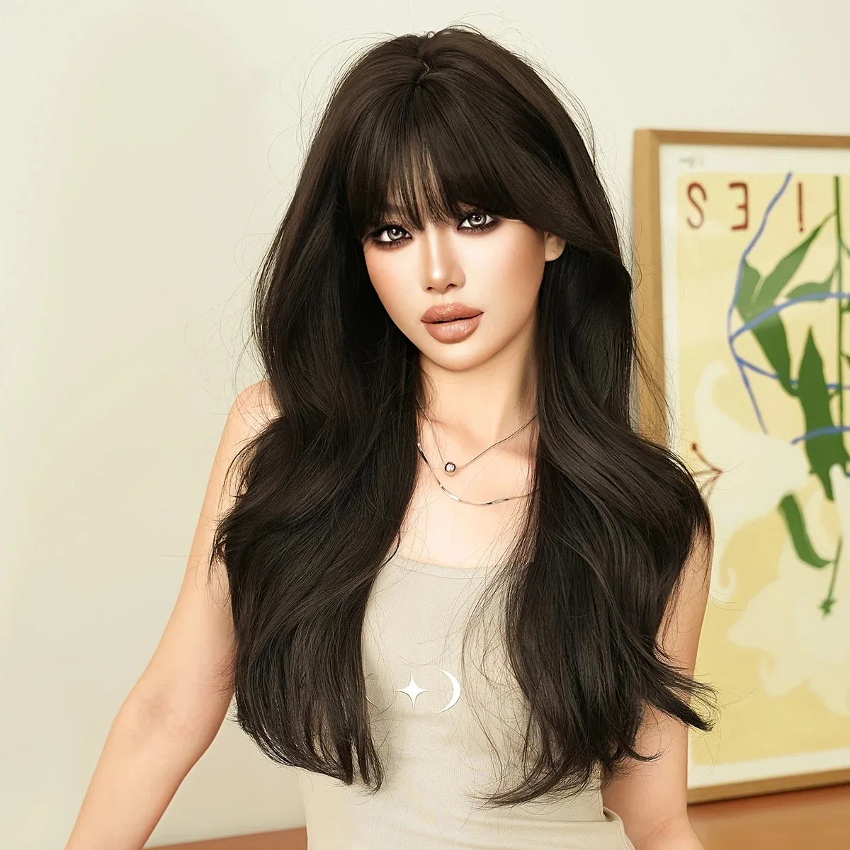 Longo encaracolado peruca completa para mulheres longo cabelo ondulado diário natural francês ondas grandes imitação completa peruca de cabelo humano