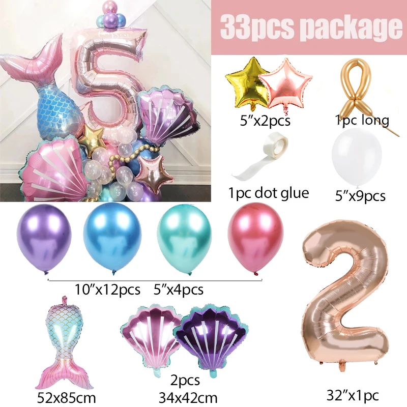 Mermaid Tail Balloons 1 2 3 4 5 6 7 8 9 Rose Gold Number Foil Balloon Kids Birthday Party Decorations Mermaid Party Globos